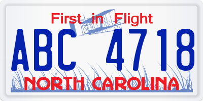 NC license plate ABC4718