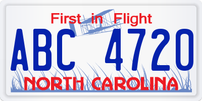 NC license plate ABC4720