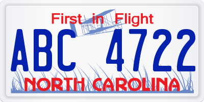 NC license plate ABC4722