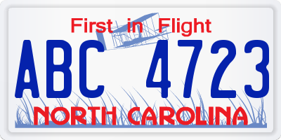 NC license plate ABC4723