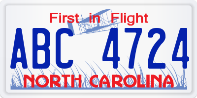 NC license plate ABC4724