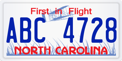 NC license plate ABC4728