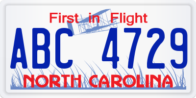 NC license plate ABC4729