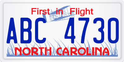 NC license plate ABC4730
