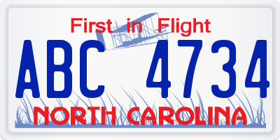 NC license plate ABC4734