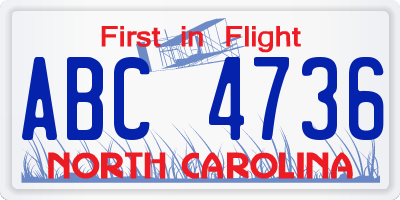 NC license plate ABC4736