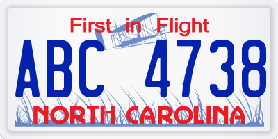 NC license plate ABC4738