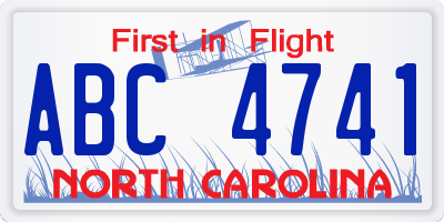 NC license plate ABC4741