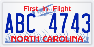 NC license plate ABC4743