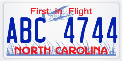 NC license plate ABC4744