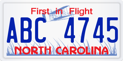 NC license plate ABC4745