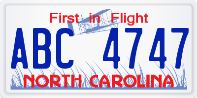 NC license plate ABC4747