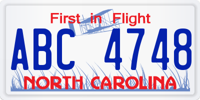 NC license plate ABC4748