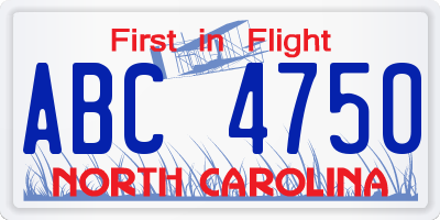 NC license plate ABC4750