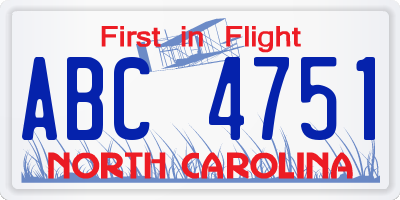 NC license plate ABC4751