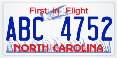 NC license plate ABC4752