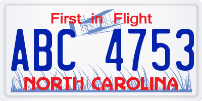 NC license plate ABC4753