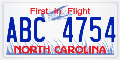 NC license plate ABC4754
