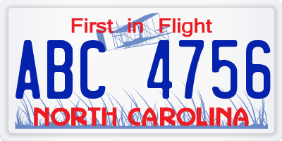 NC license plate ABC4756