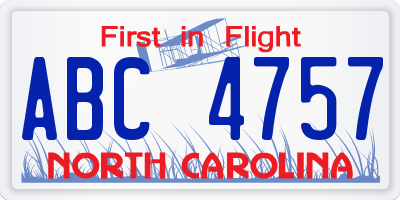 NC license plate ABC4757