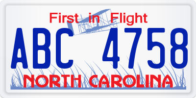 NC license plate ABC4758