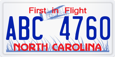 NC license plate ABC4760