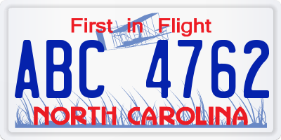 NC license plate ABC4762