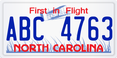 NC license plate ABC4763
