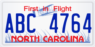 NC license plate ABC4764