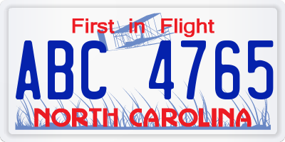 NC license plate ABC4765