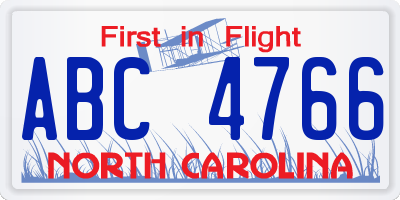 NC license plate ABC4766