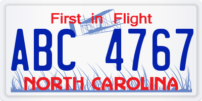 NC license plate ABC4767