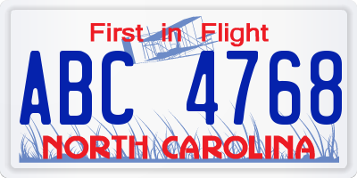 NC license plate ABC4768