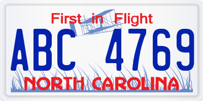 NC license plate ABC4769