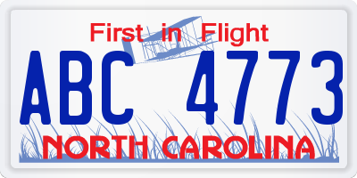 NC license plate ABC4773