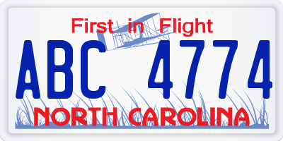 NC license plate ABC4774