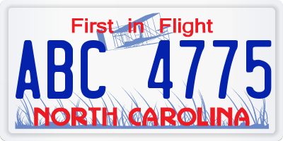 NC license plate ABC4775