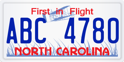NC license plate ABC4780