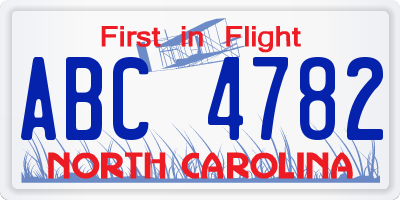 NC license plate ABC4782