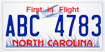 NC license plate ABC4783