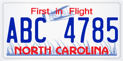 NC license plate ABC4785
