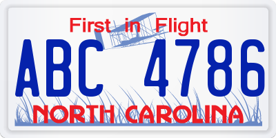 NC license plate ABC4786