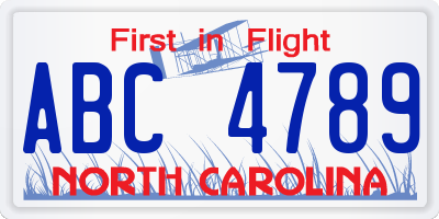 NC license plate ABC4789