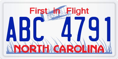 NC license plate ABC4791