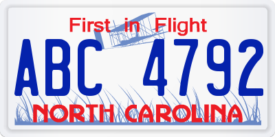 NC license plate ABC4792