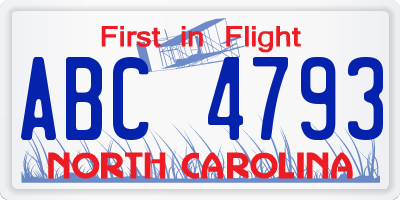 NC license plate ABC4793