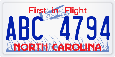 NC license plate ABC4794