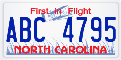 NC license plate ABC4795