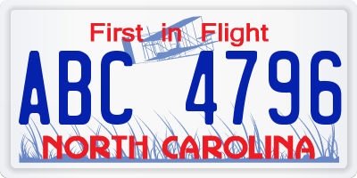 NC license plate ABC4796