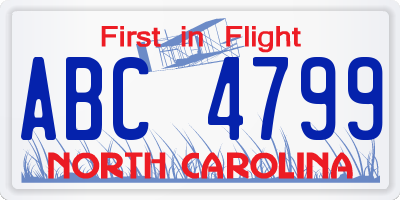 NC license plate ABC4799